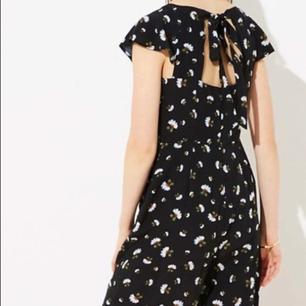 LOFT ANN TAYLOR Jumpsuit Size 0 NWT Romper Floral Tie Back Black Summer Wedding - Picture 2 of 14